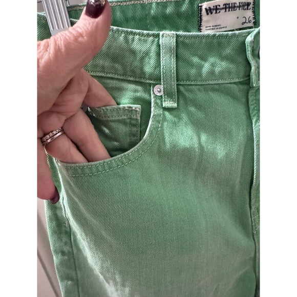 We The Free People High-Rise Straight Leg Jeans Size 26 Green 5 Pocket EUC - Picture 3 of 16
